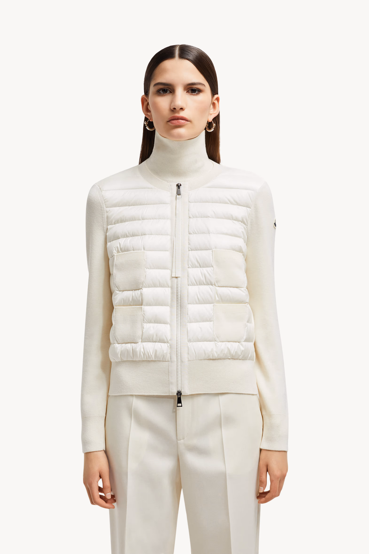Cardigan zippé matelassé en laine Femmes Blanc Moncler 3